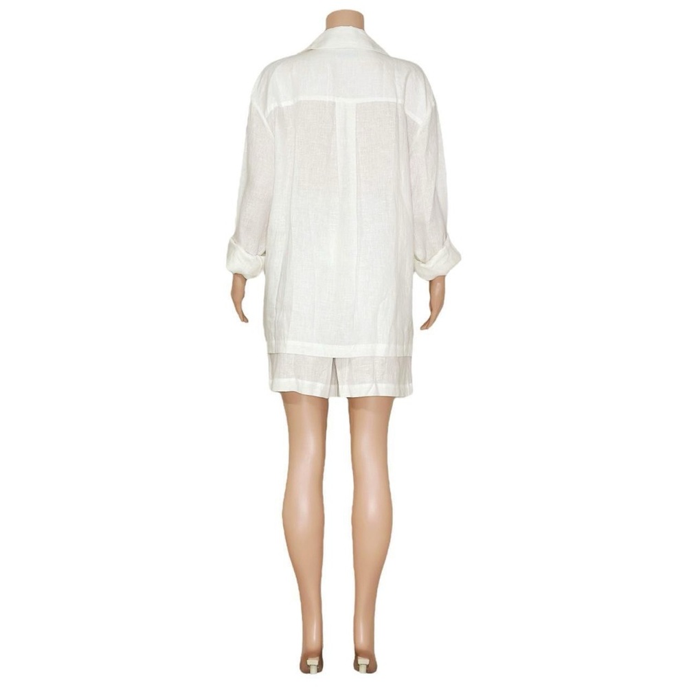 SLEEPER Linen Pajama Set With Shorts, White, XS/S - Picture 13 of 14
